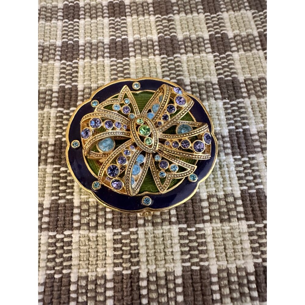 Joan Rivers Gold-Tone Brooch With Multicolored Rhinestones & Enamel 2.5" Diamete